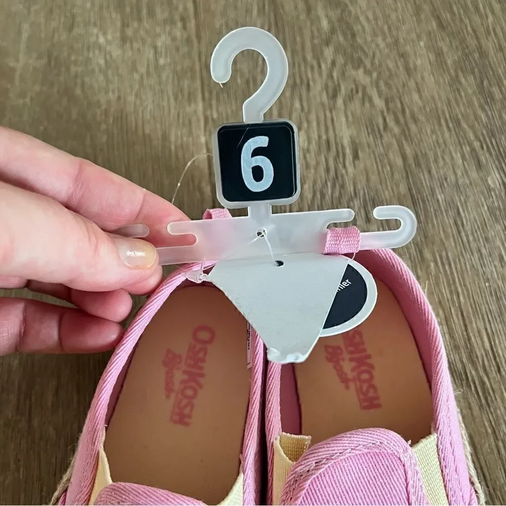 NEW OshKosh B’Gosh Sparkly Lemon Pink Slip On Espadrille Closed Toe Shoes Size 6